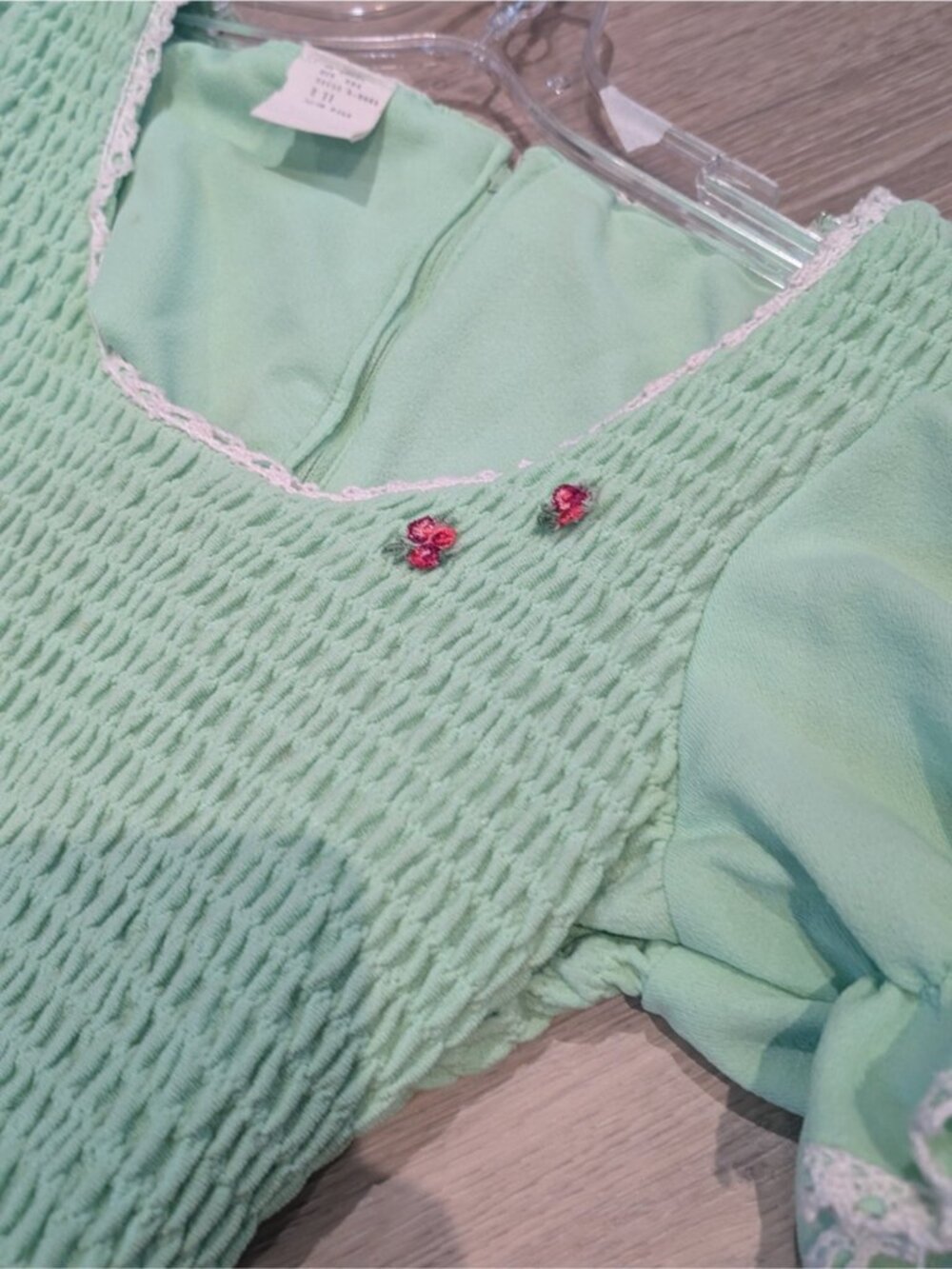 Vintage Mint Green Smocked Maxi Dress with Puff Sleeves - Picture 7 of 10
